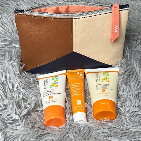 ANDALOU NATURALS HAIR & FACE CLEANSER BUNDLE w/Ipsy TriColor Block Zipped Pouch - Picture 4 of 10